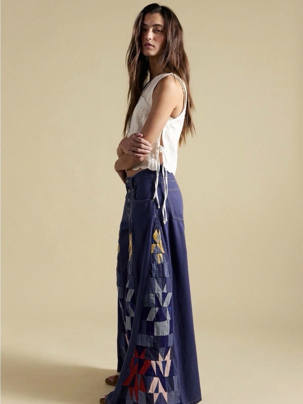Free People Kaleidoscope Wide Leg Jeans We The Free Patchwork Starry Night - Picture 2 of 7